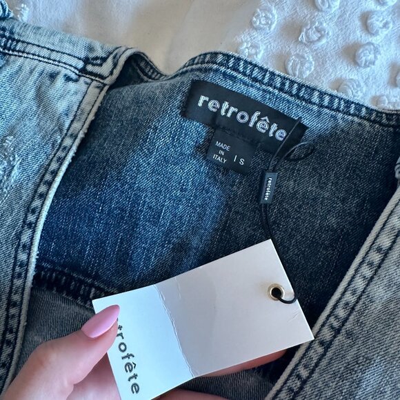 Retrofête Zelda Wrap Dress Distressed Denim In Sienna Puffed Sleeve Front Slit - Picture 3 of 10